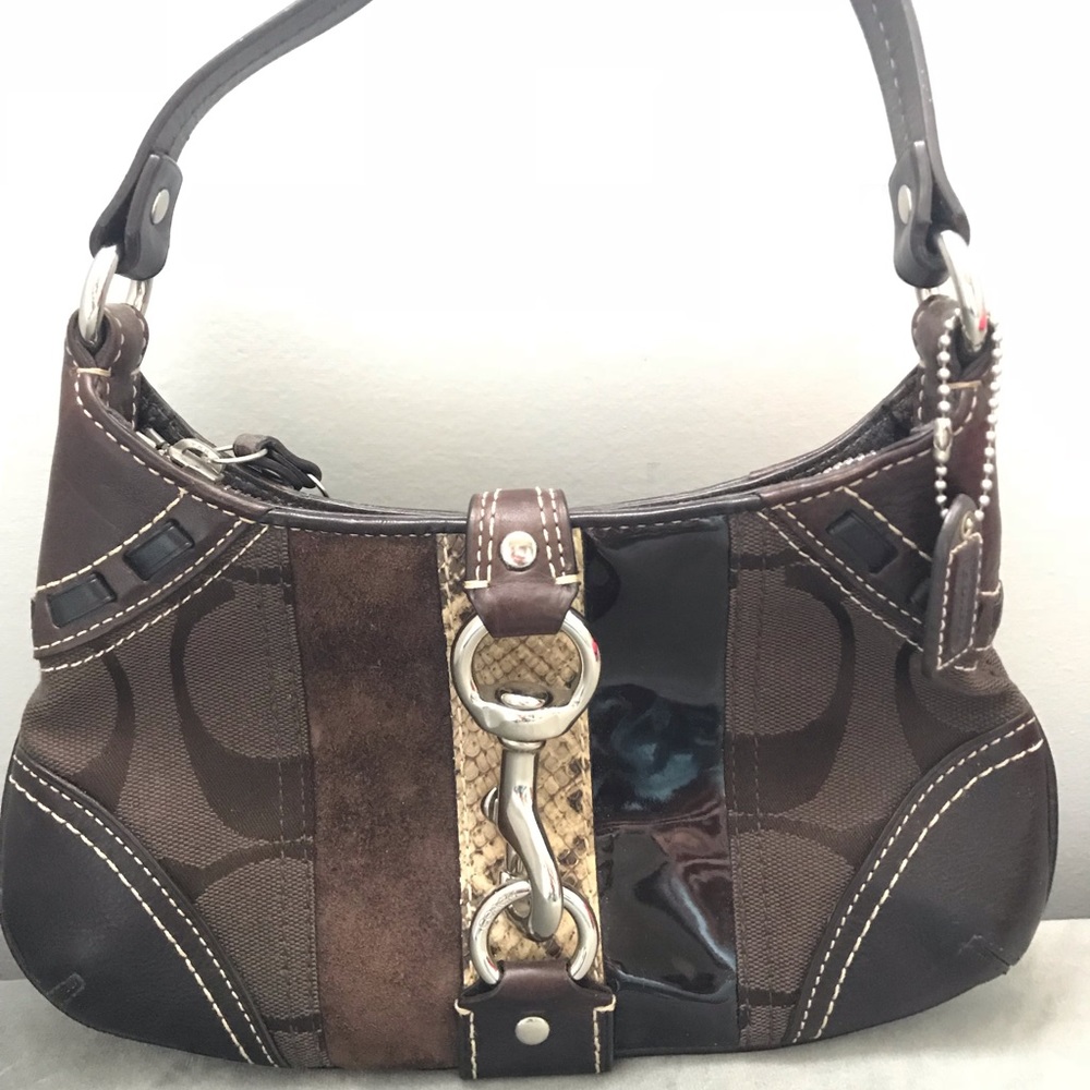 COACH signature brown snake skin purse